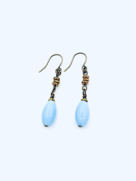 German Glass Earrings, Light Blue Color