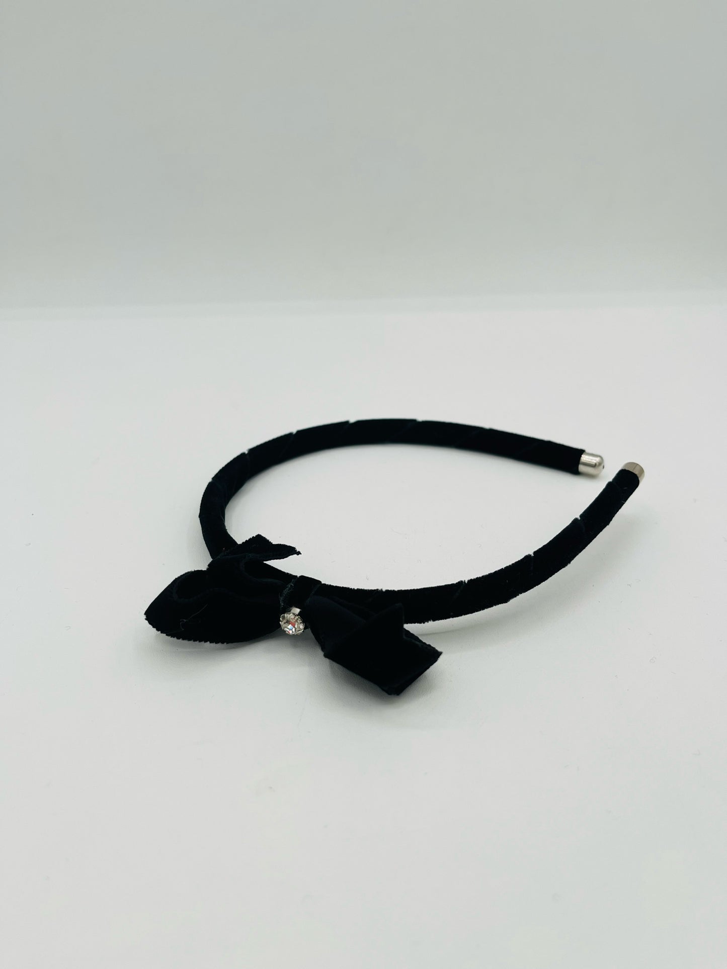 Velvet Bow Headband with Crystal Button