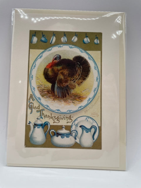 Thanksgiving Blue Dishes Card