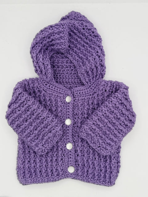 12 M Purple Acrylic Crochet Cardigan with Hood
