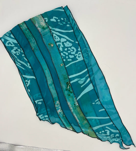 Aqua Silk Collage Scarf