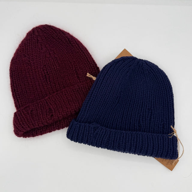 M/L Red and Navy Cashmere and Wool Knit Hat