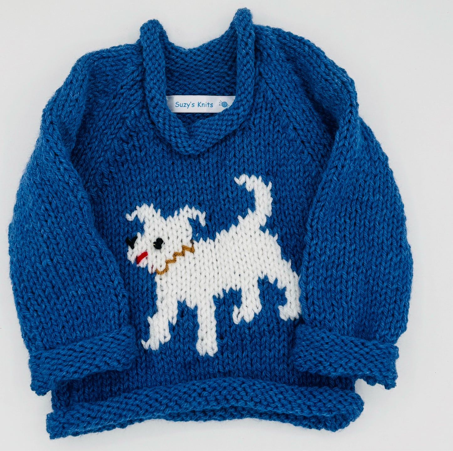 12 M Denim Blue Acrylic Knit Sweater with White Dog