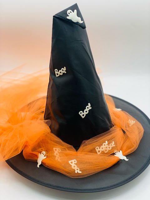 Witch Hat with Orange Tulle and Ghosts