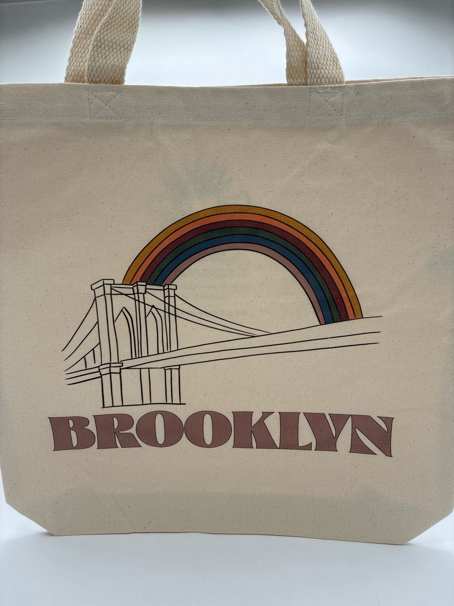 Brooklyn Organic Cotton Tote with Bridge and Rainbow Design
