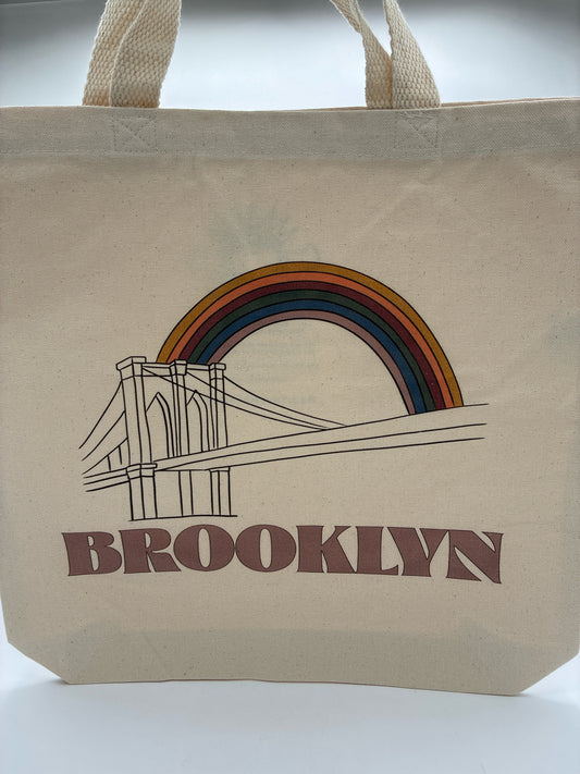 Brooklyn Organic Cotton Tote with Bridge and Rainbow Design