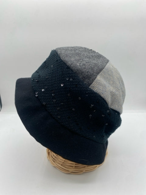 Black Mixed Patchwork Hat with a Black Paillettes Band
