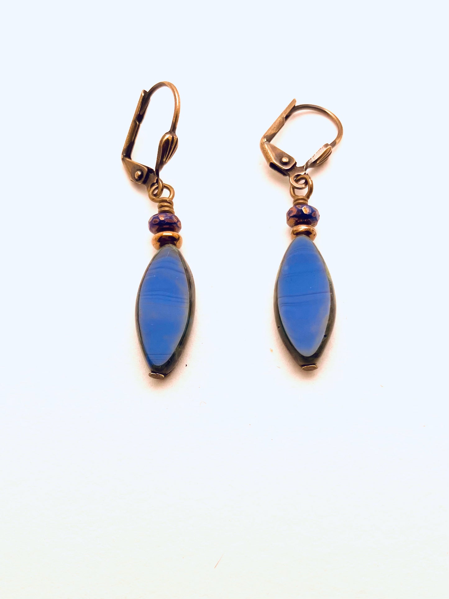 Czech Glass Earrings, Blue Drop