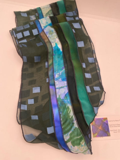 Green Silk Collage Scarf