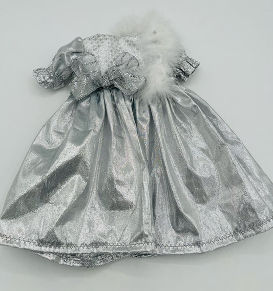 Silver Dress with Short Sleeves and White Boa for 18" Doll