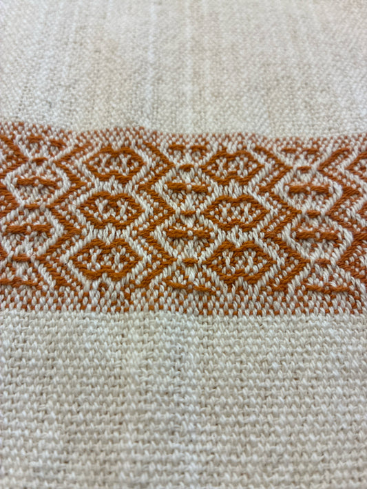 Hand Woven Cream Hand Towel with Rust Red Stripe