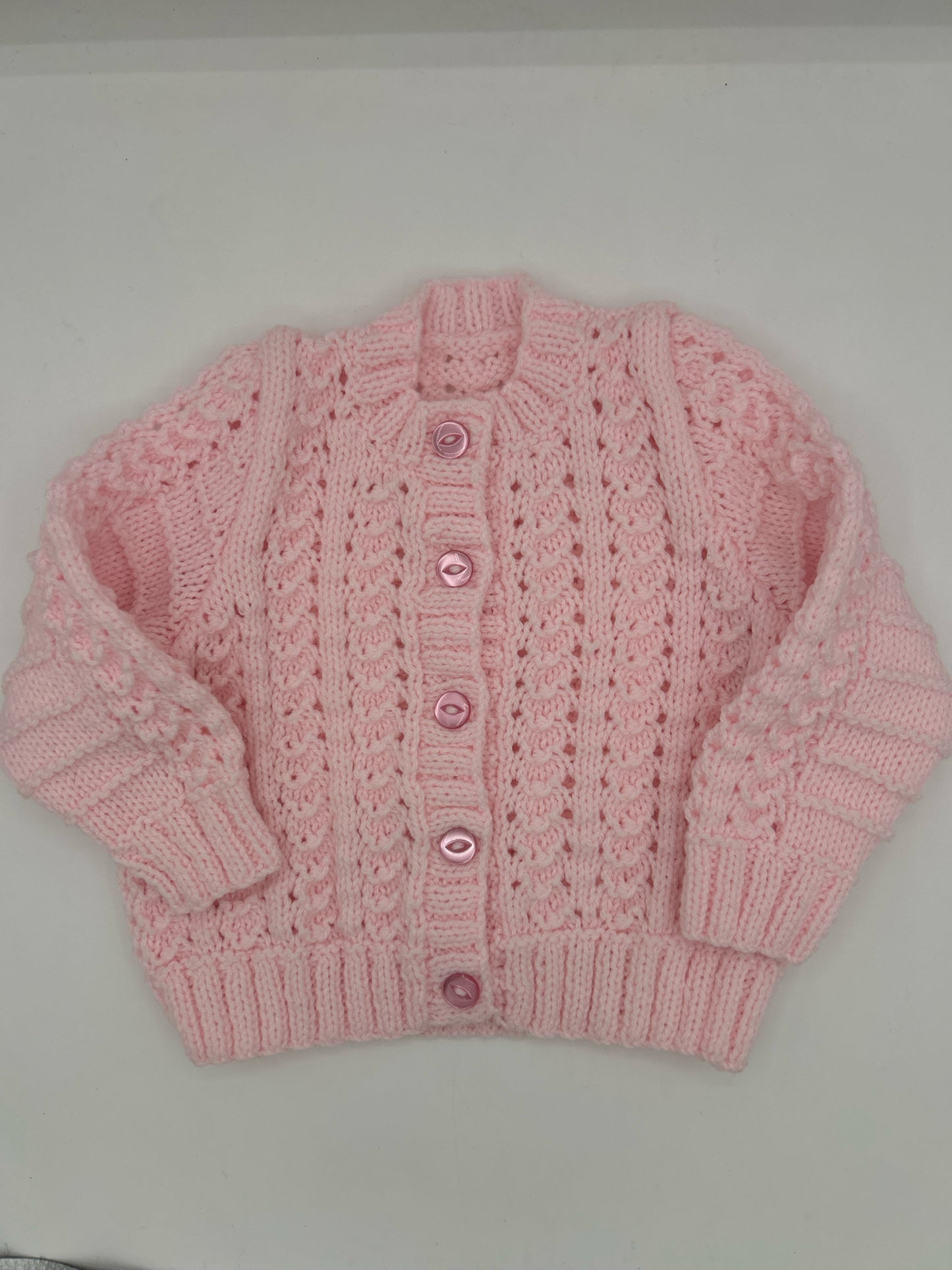 6-12 M Pink Acrylic Knit Cardigan with Lace Panels