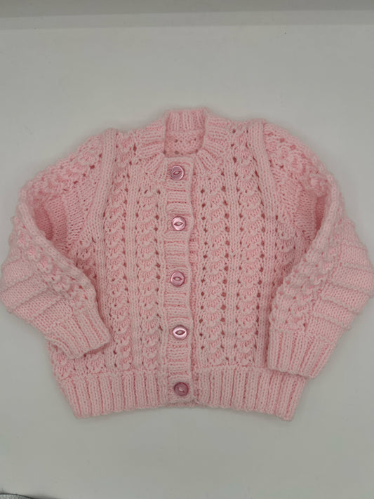 6-12 M Pink Acrylic Knit Cardigan with Lace Panels