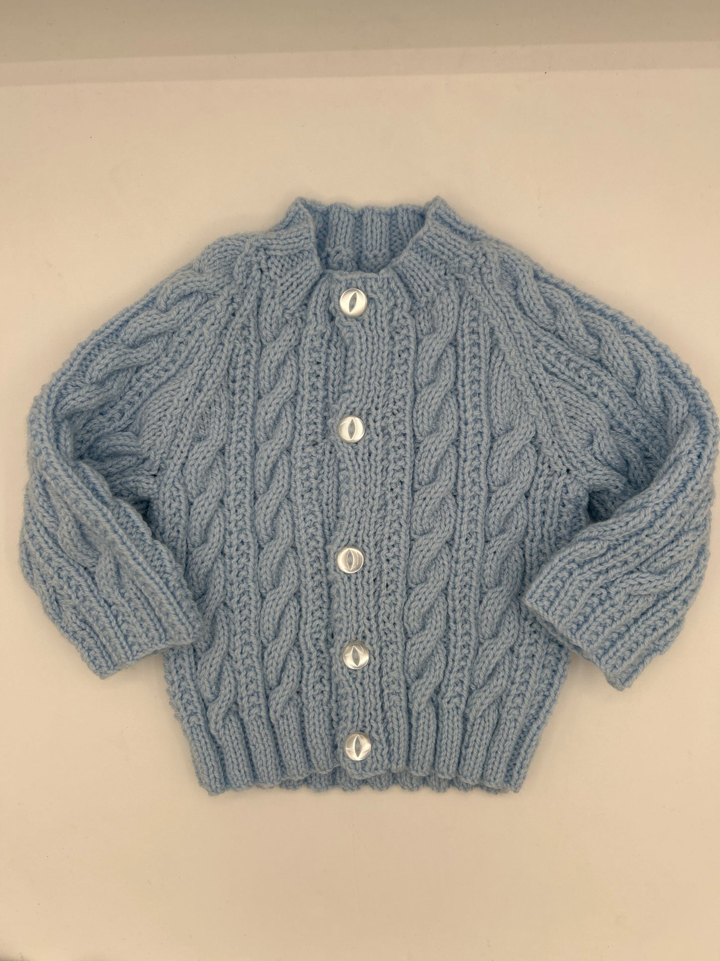 6-12 M Blue Acrylic Knit Cardigan with Large Cables