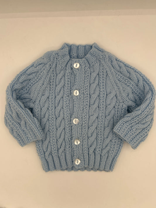 6-12 M Blue Acrylic Knit Cardigan with Large Cables
