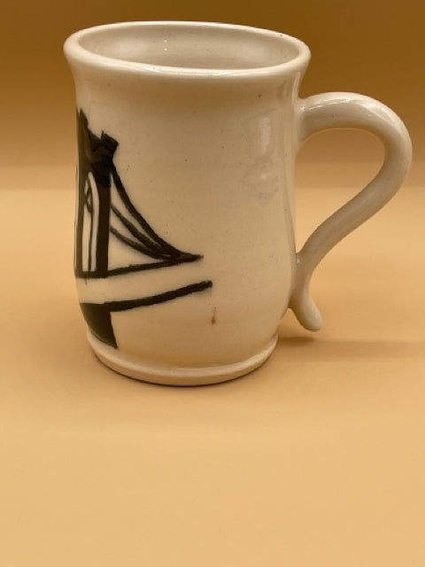 Handthrown White Stoneware Mug With Brooklyn Bridge Design