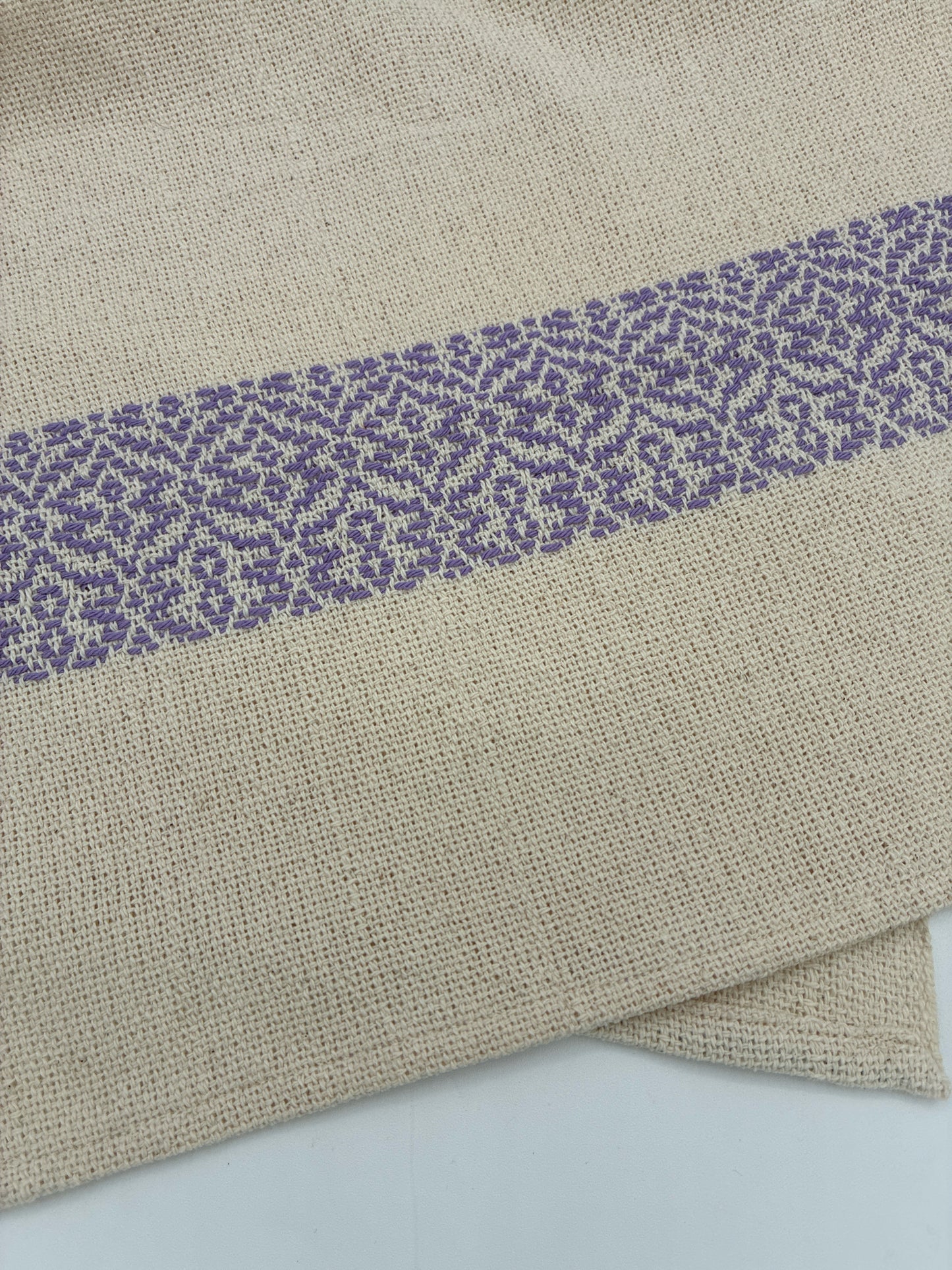 Handwoven Natural Hand Towel with Lilac Band