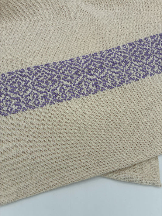 Handwoven Natural Hand Towel with Lilac Band