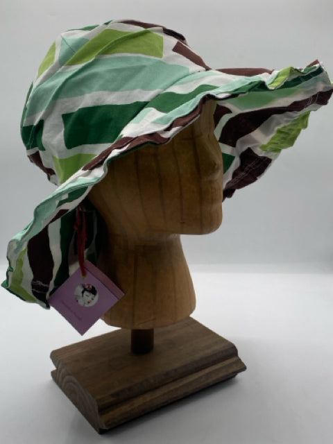 Green, Brown, & White Geometric  Multi Colored Scalloped Edge Sun Hat