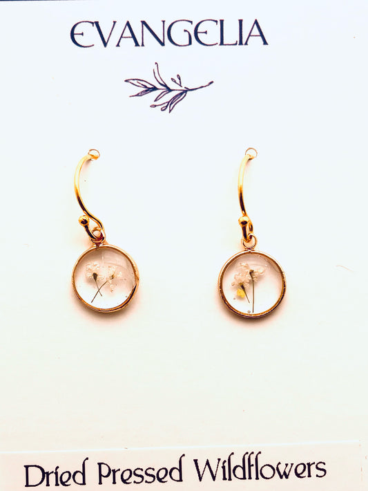 Dried Pressed FlowerEarrings, White Flowers
