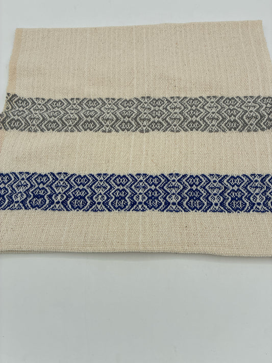 Handwoven Natural Towel with Gray and Navy Stripe