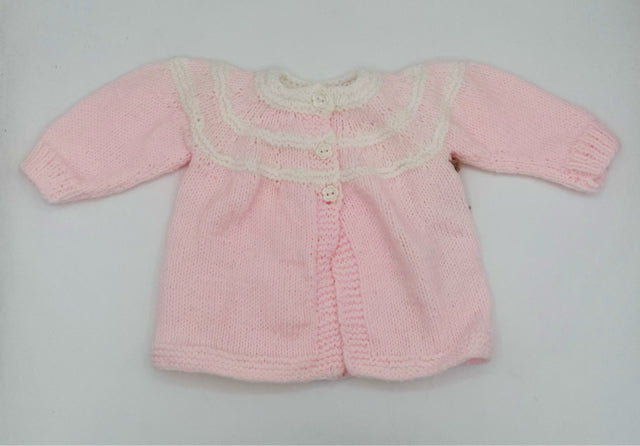 3-6 M Pink and Whtie Acrylic Knit Cardigan