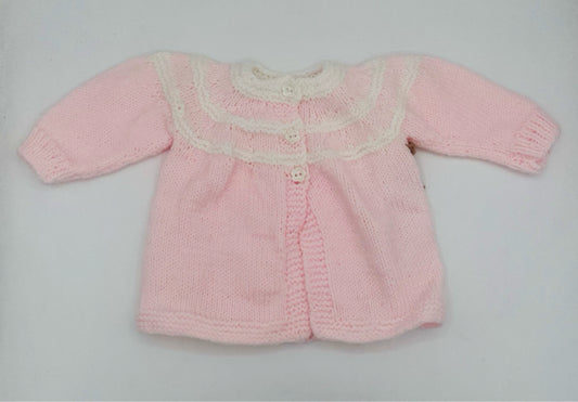 3-6 M Pink and Whtie Acrylic Knit Cardigan