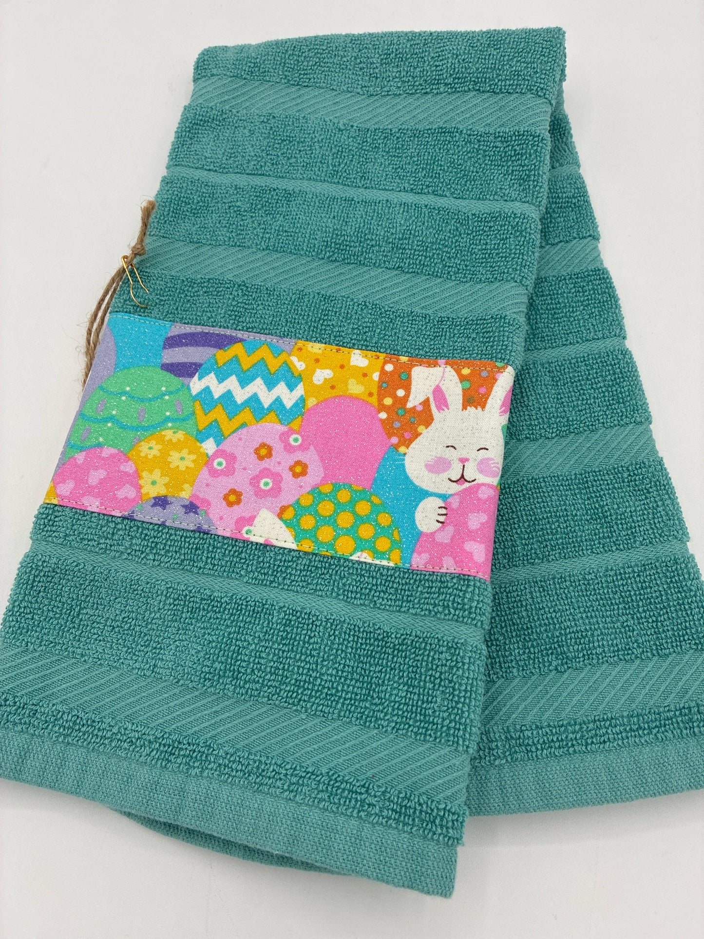 Teal towel with Easter trim