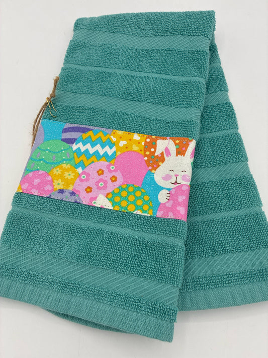 Teal towel with Easter trim