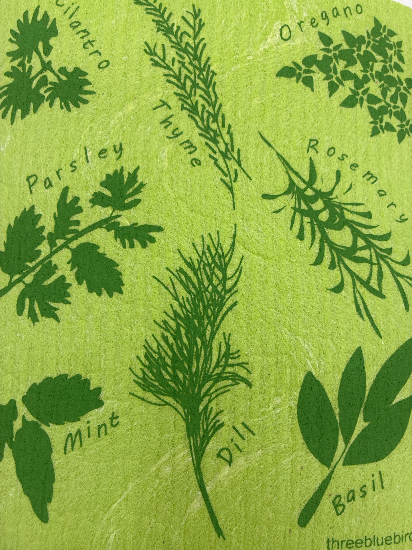Green on Lime Herbs Swedish Dishcloth