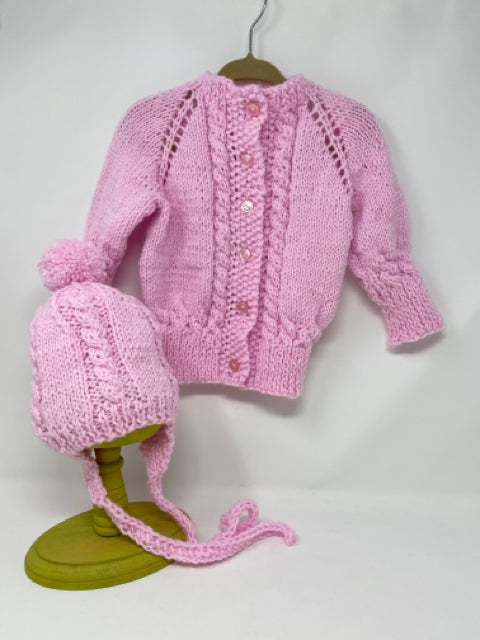 18-24 M Pink Acrylic Aran Knit Hat