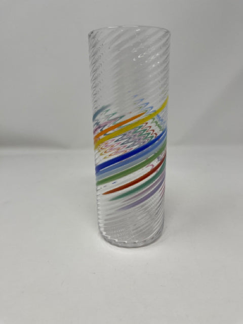 Handblown Rainbow Swirl Ice Tea Glasses