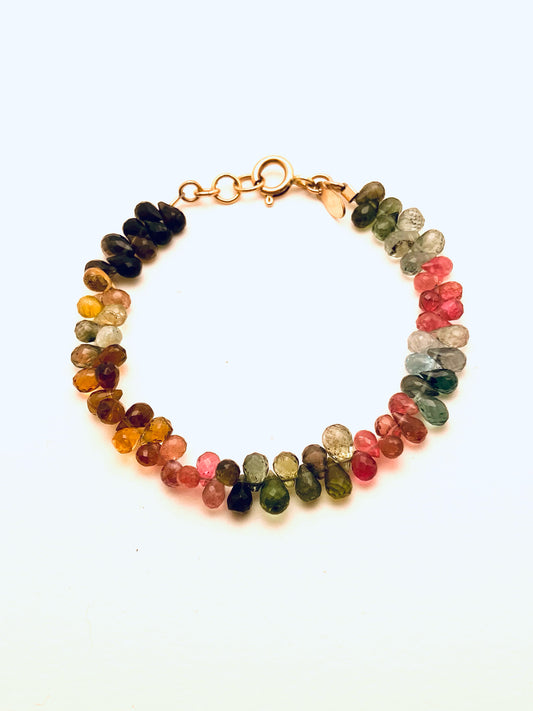 Multi Color Tourmaline Faceted Briolette Bracelet