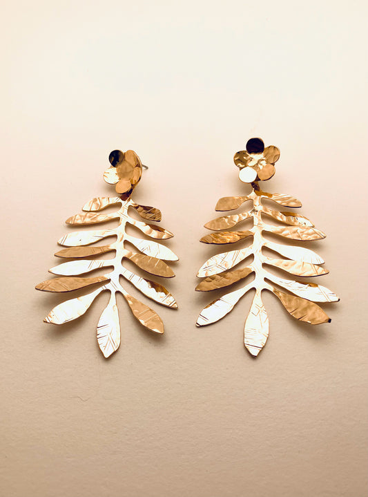 Hand Hammered Olive Branch Earrings with Flower