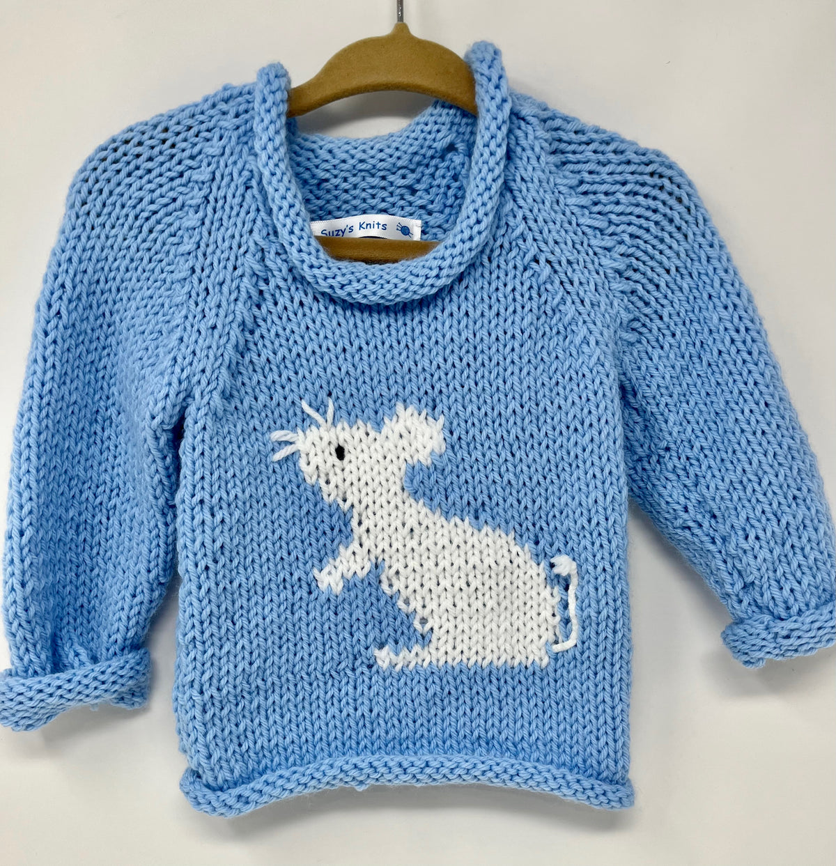 12 M Light Blue Acrylic Sweater with White Mouse