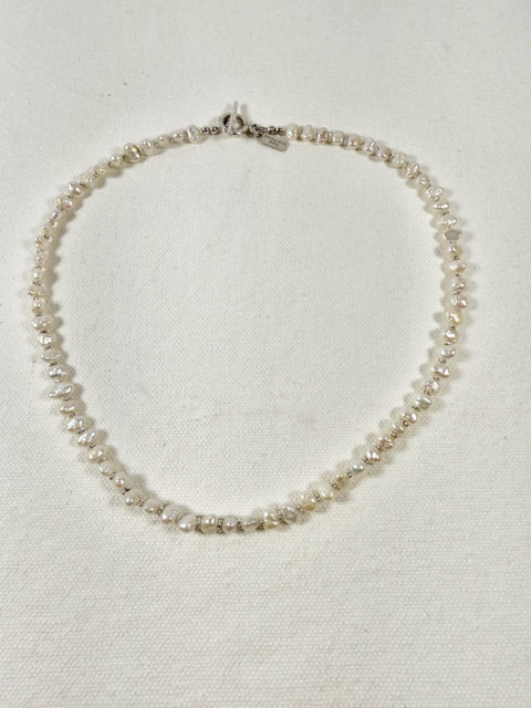 Flat Rice Pearl & Hill Tribe Silver Necklace