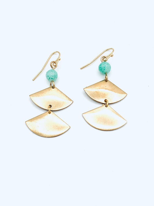 Double Fans with Green Stones Earrings