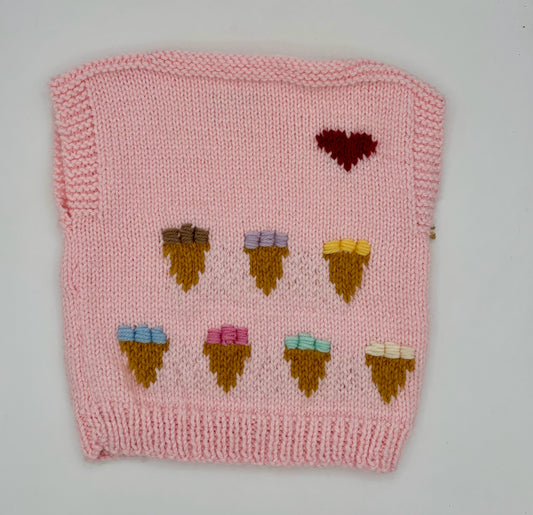 4 Y Pink Acrylic Knit Vest with Ice Cream Cones