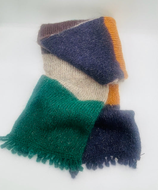 Multi Colorblock Pure Mohair Knit Scarf