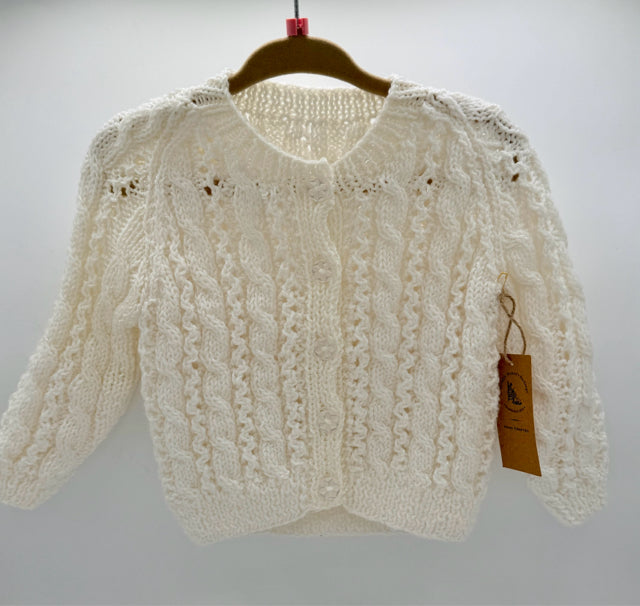 6-12 M White Acrylic Cable Knit Cardigan