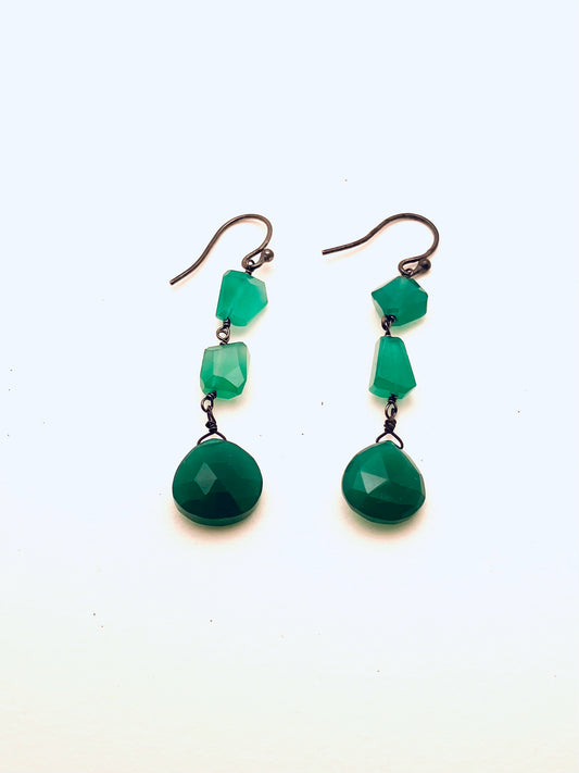 Green Onyx Earrings in Oxidized Sterling Silver