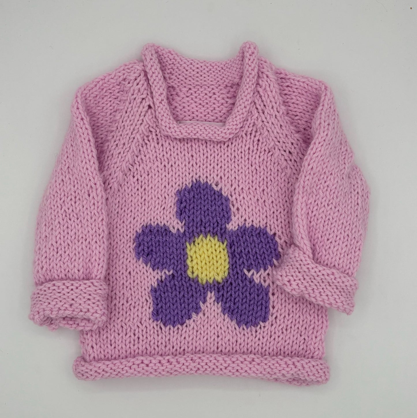 12-18 M Pink Acrylic Sweater with Purple Daisy