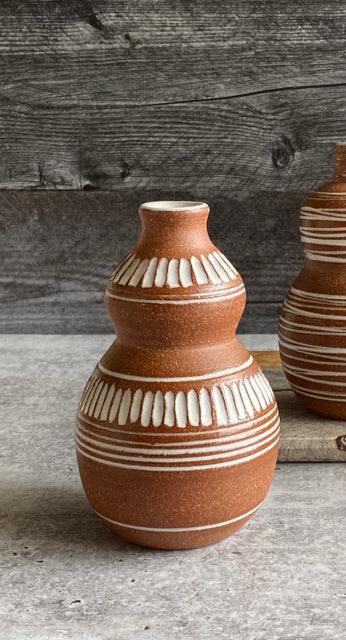 Brown & White Vase with Inlay