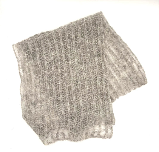 Gray Mohair Blend Lace Knit Scarf
