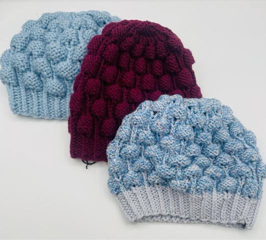 M/L Merino and Mohair Acorn Bobble Knit Hats