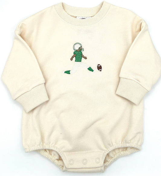 12 M Onesie Sweatshirt Long Sleeve - Gray w/Green & White Football Player