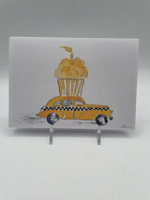 Taxi With Cupcake Birthday Card
