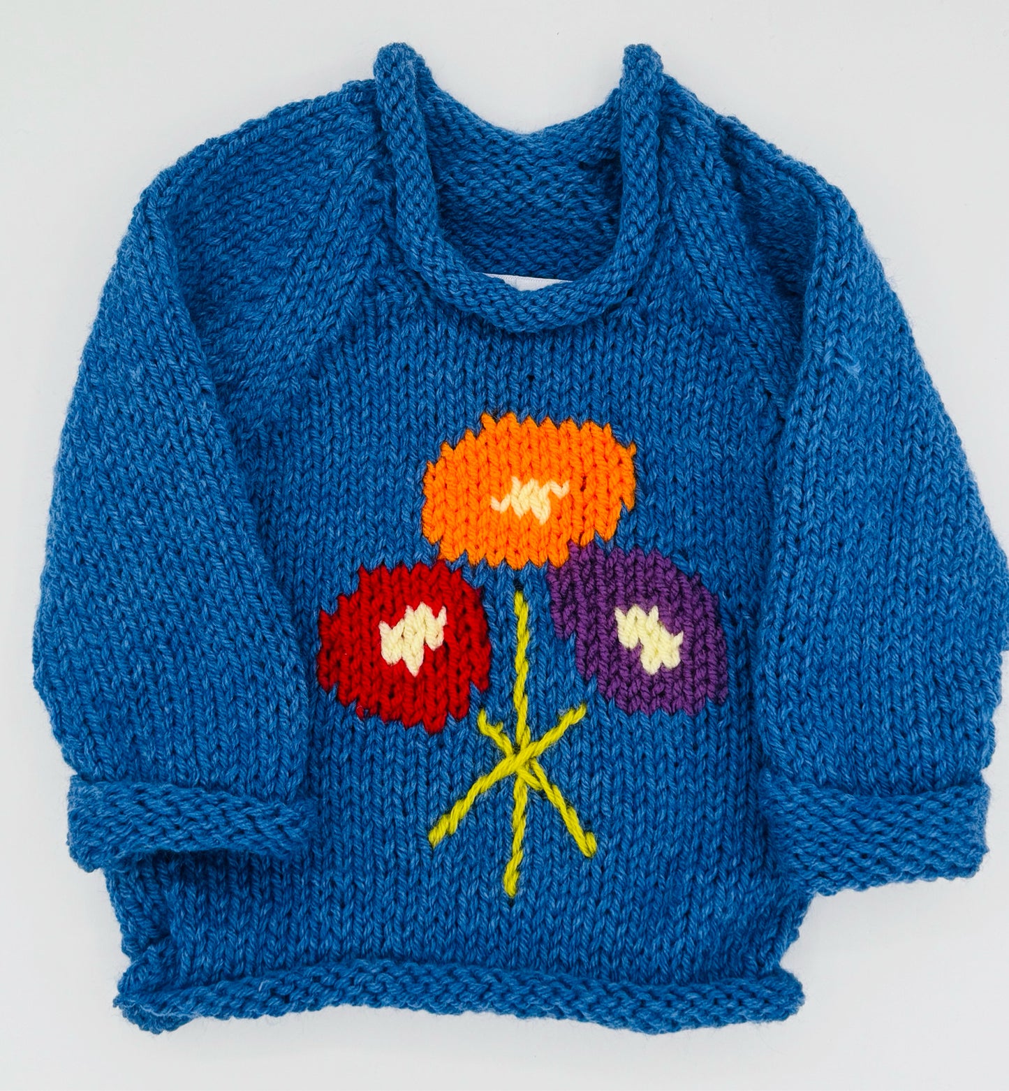 12 M Denim Blue Acrylic Knit Sweater with Flowers