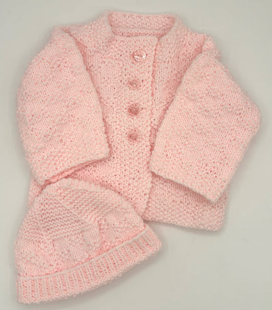3 M Baby Pink Acrylic Stripe Knit Sweater & Hat