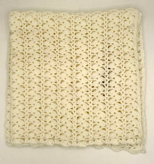 White Acrylic Crocheted Fan Baby Blanket